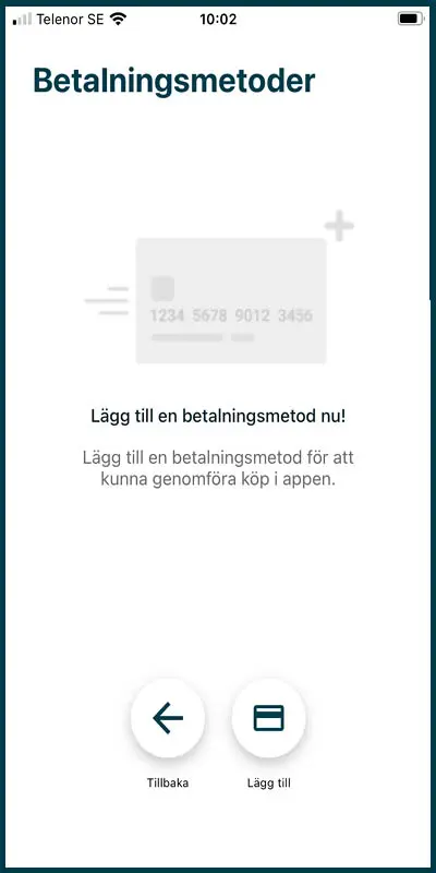 Skärmdump från app, text: lägg till betalningsmetod