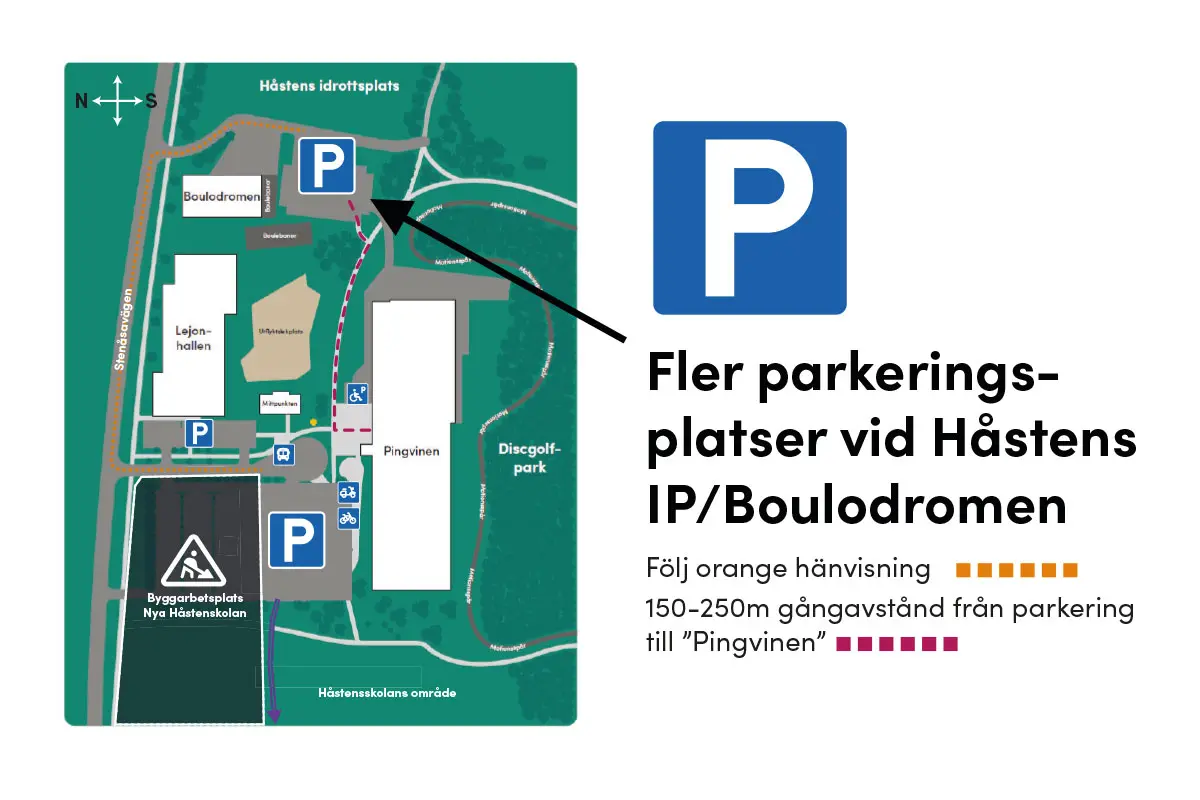 En illustrerad karta som beskriver olika parkeringsmöjligheter i området.